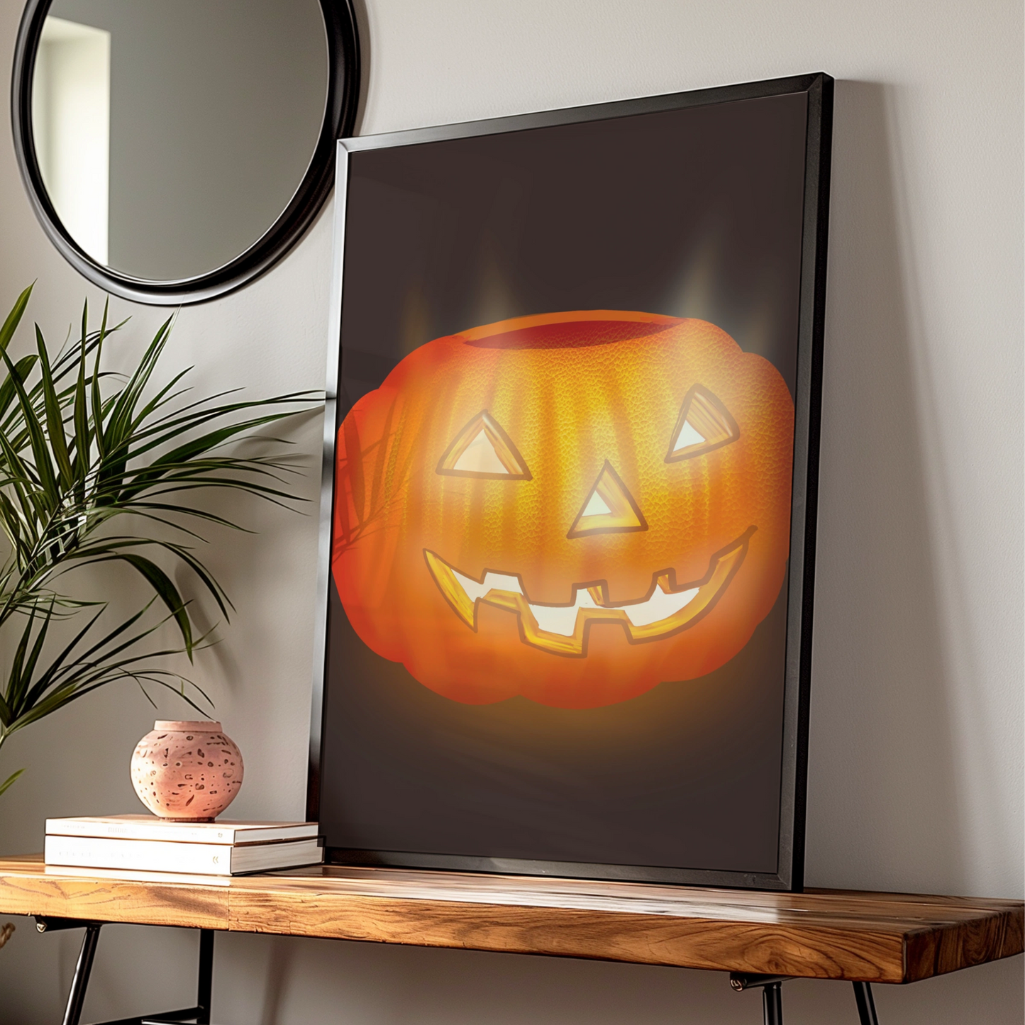 Halloween Pumpkin Poster, Jack O Lantern Wall Art, Spooky Orange Print, Dark Decor