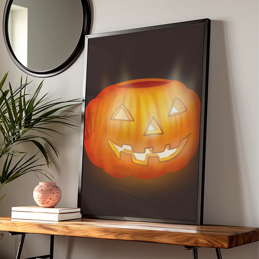 Halloween Pumpkin Poster, Jack O Lantern Wall Art, Spooky Orange Print, Dark Decor