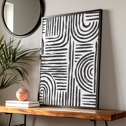 Abstract Line Art Print, Monochrome Wall Art, Black and White Geometric Poster, Modern Decor — Digital Download