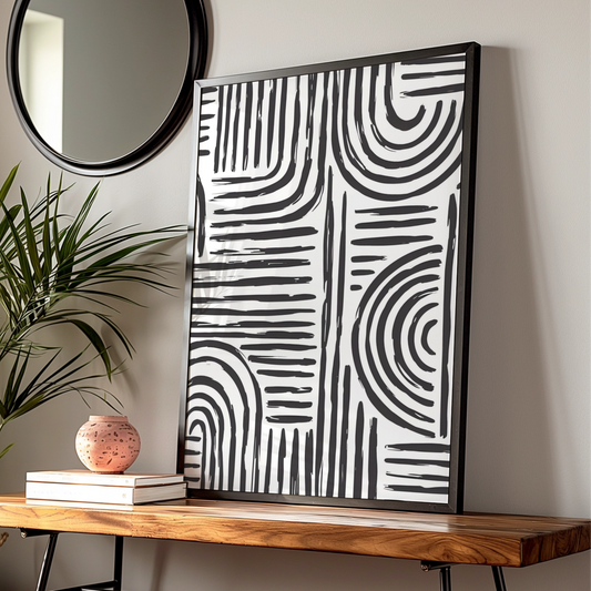Abstract Line Art Print, Monochrome Wall Art, Black and White Geometric Poster, Modern Decor