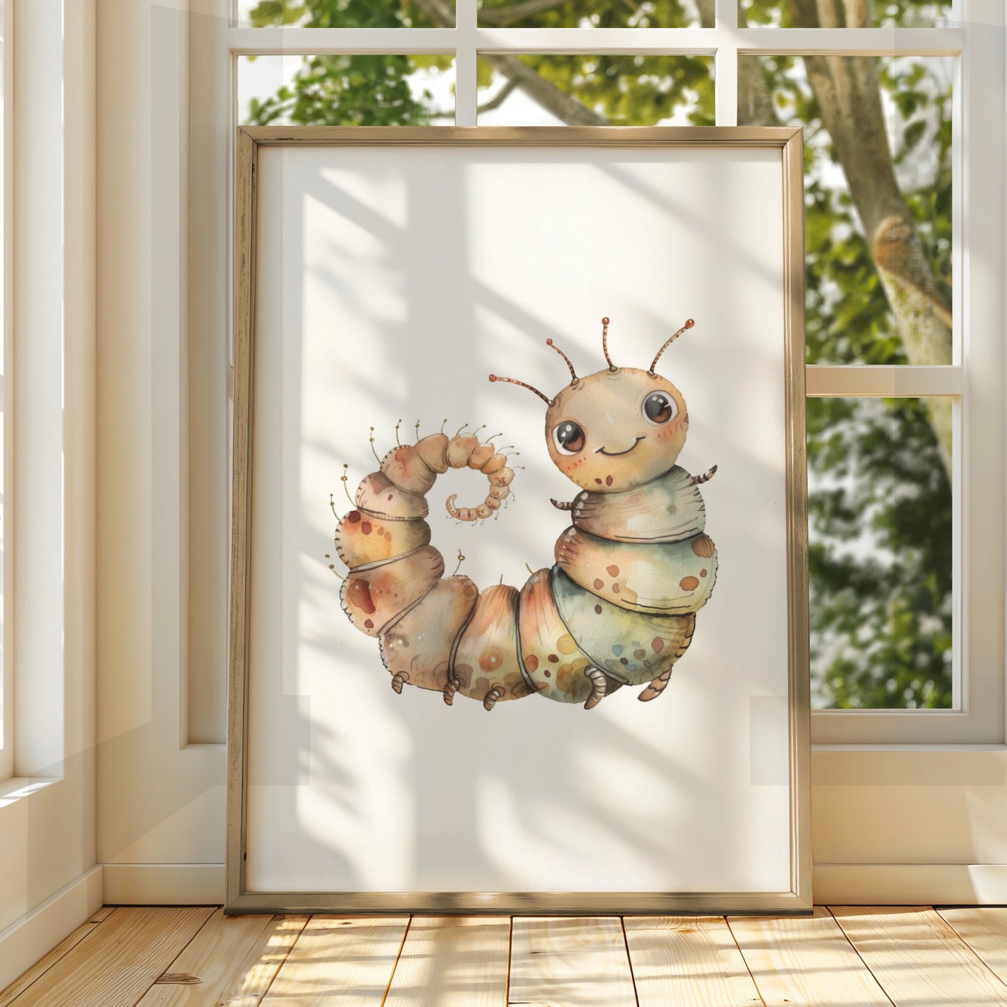 Cute Caterpillar Nursery Wall Art, Watercolour Bug Poster, Kids Room Insect Print, Baby Decor