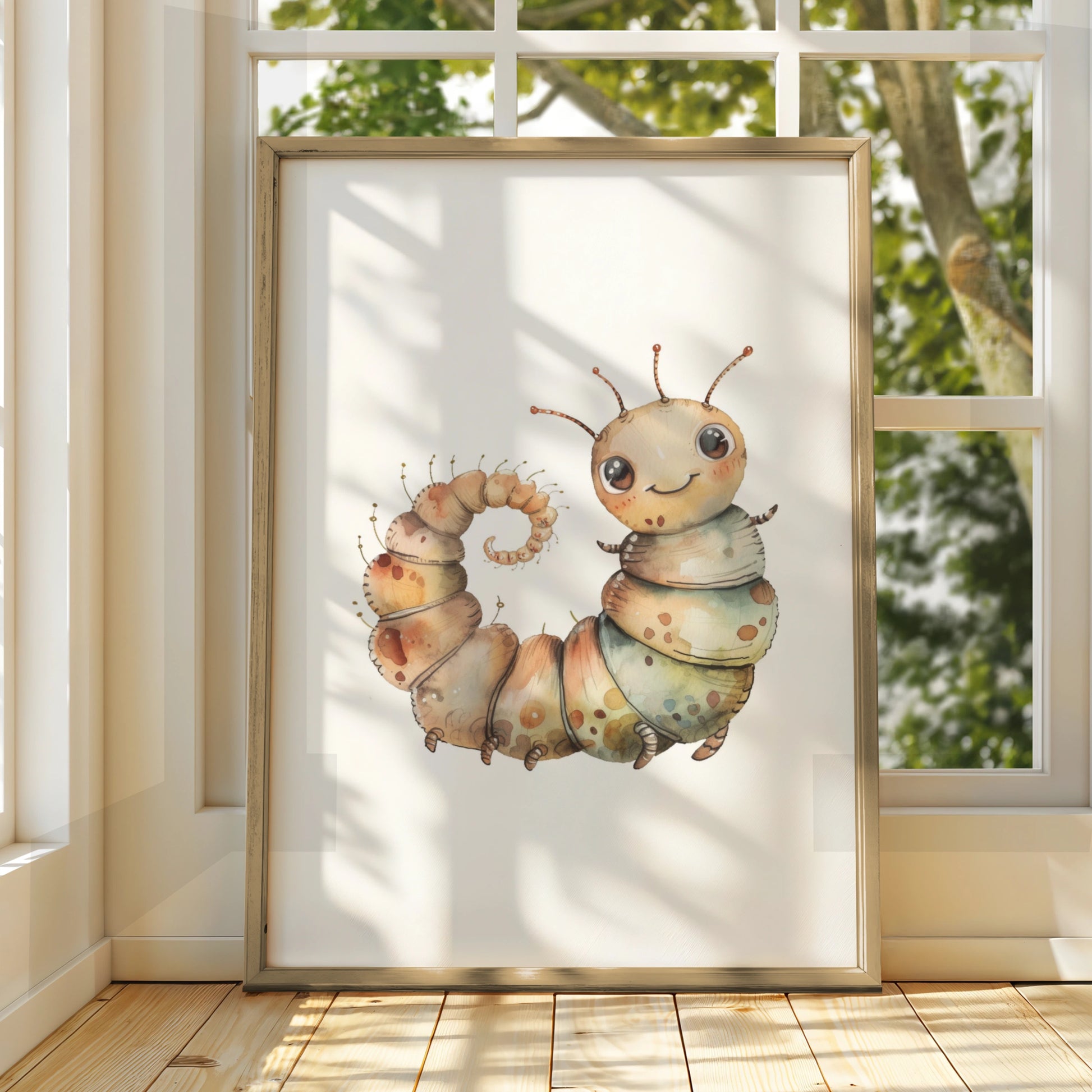 Cute Caterpillar Nursery Wall Art, Watercolour Bug Poster, Kids Room Insect Print, Baby Decor