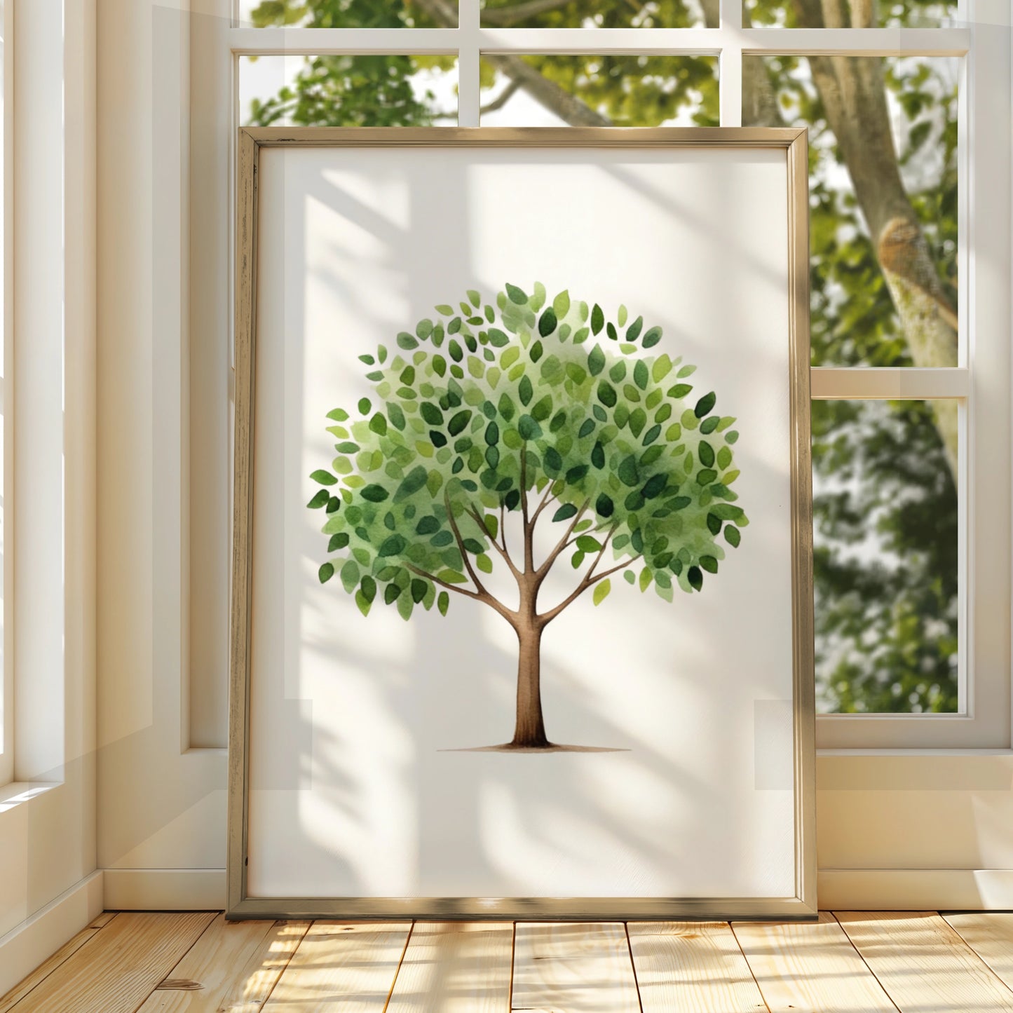 Watercolour Tree Nursery Wall Art, Green Nature Poster, Baby Room Decor Print
