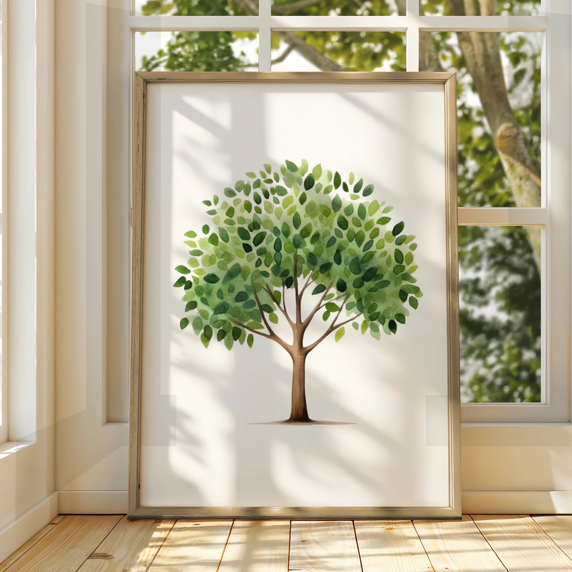 Watercolour Tree Nursery Wall Art, Green Nature Poster, Baby Room Decor Print