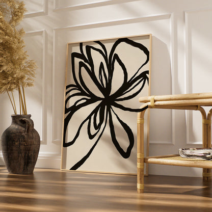 Abstract Flower Line Art, Monochrome Wall Art, Black and White Botanical Minimalist Print