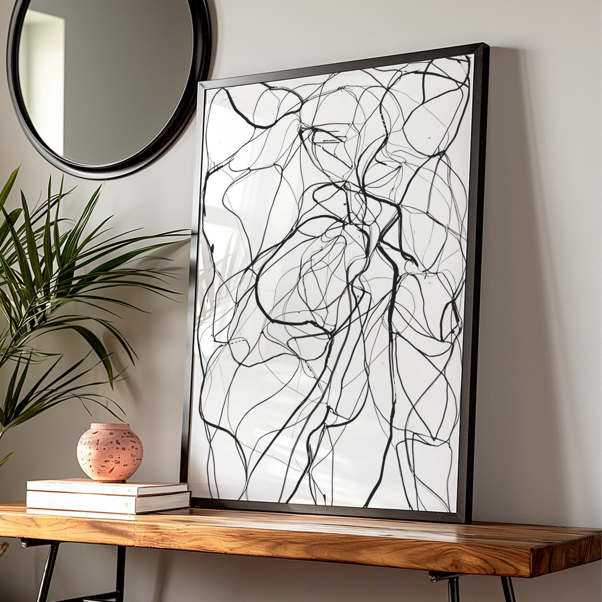 Abstract Line Art Print, Monochrome Wall Art, Black and White Modern Poster, Gallery Wall