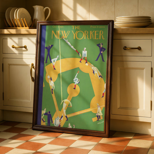 The New Yorker 1929 Baseball Cover Poster, Vintage Art Deco Sports Wall Art Print