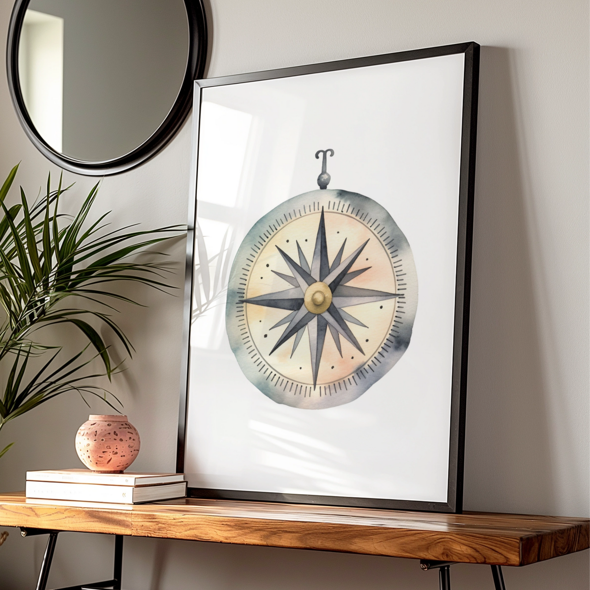Compass Nursery Wall Art, Watercolour Adventure Print, Boys Room Decor, Nautical Poster