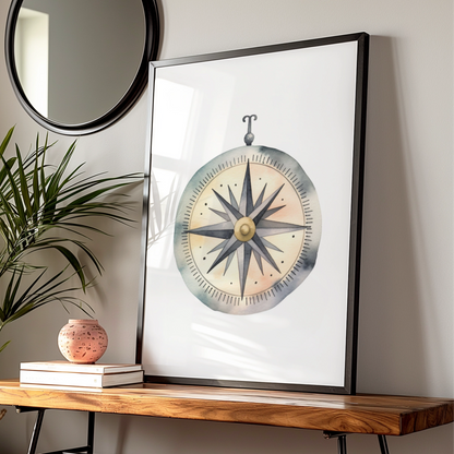 Compass Nursery Wall Art, Watercolour Adventure Print, Boys Room Decor, Nautical Poster