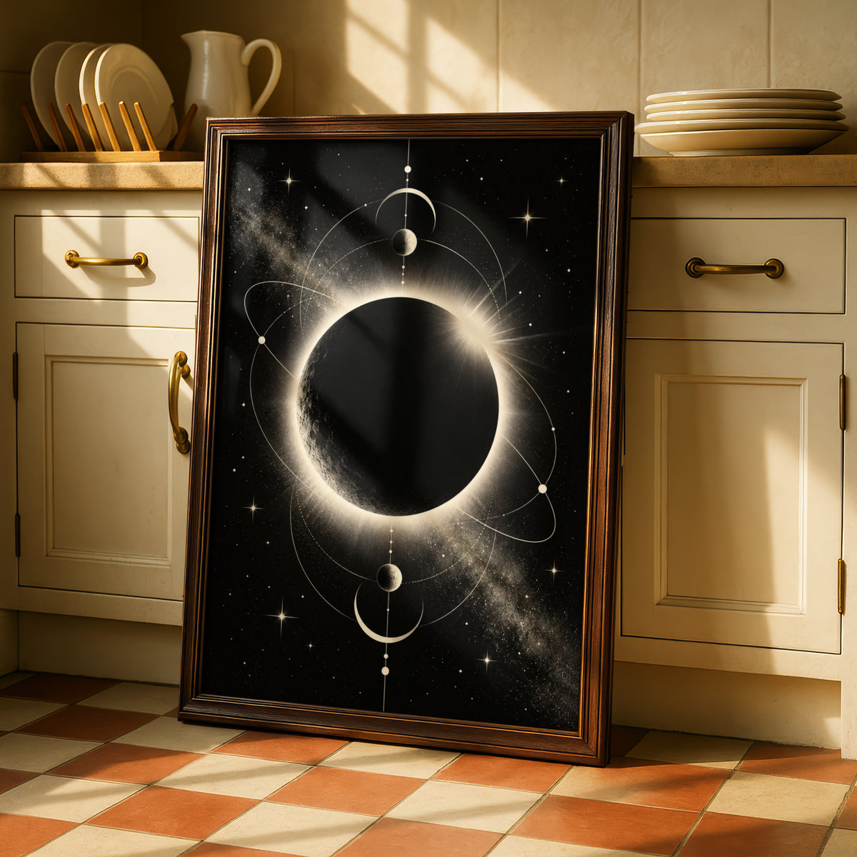 Solar Eclipse Moon Print, Monochrome Wall Art, Celestial Black White Poster, Minimalist Space Decor