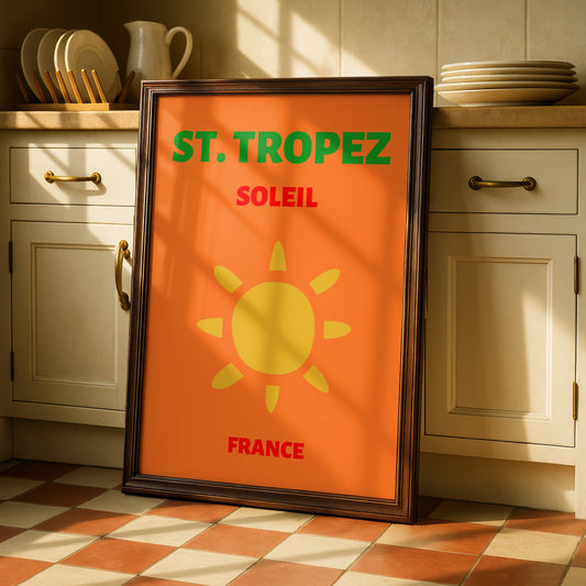 St Tropez Travel Poster, France Retro Wall Art, Cote d'Azur Sun Print, Bold Vintage