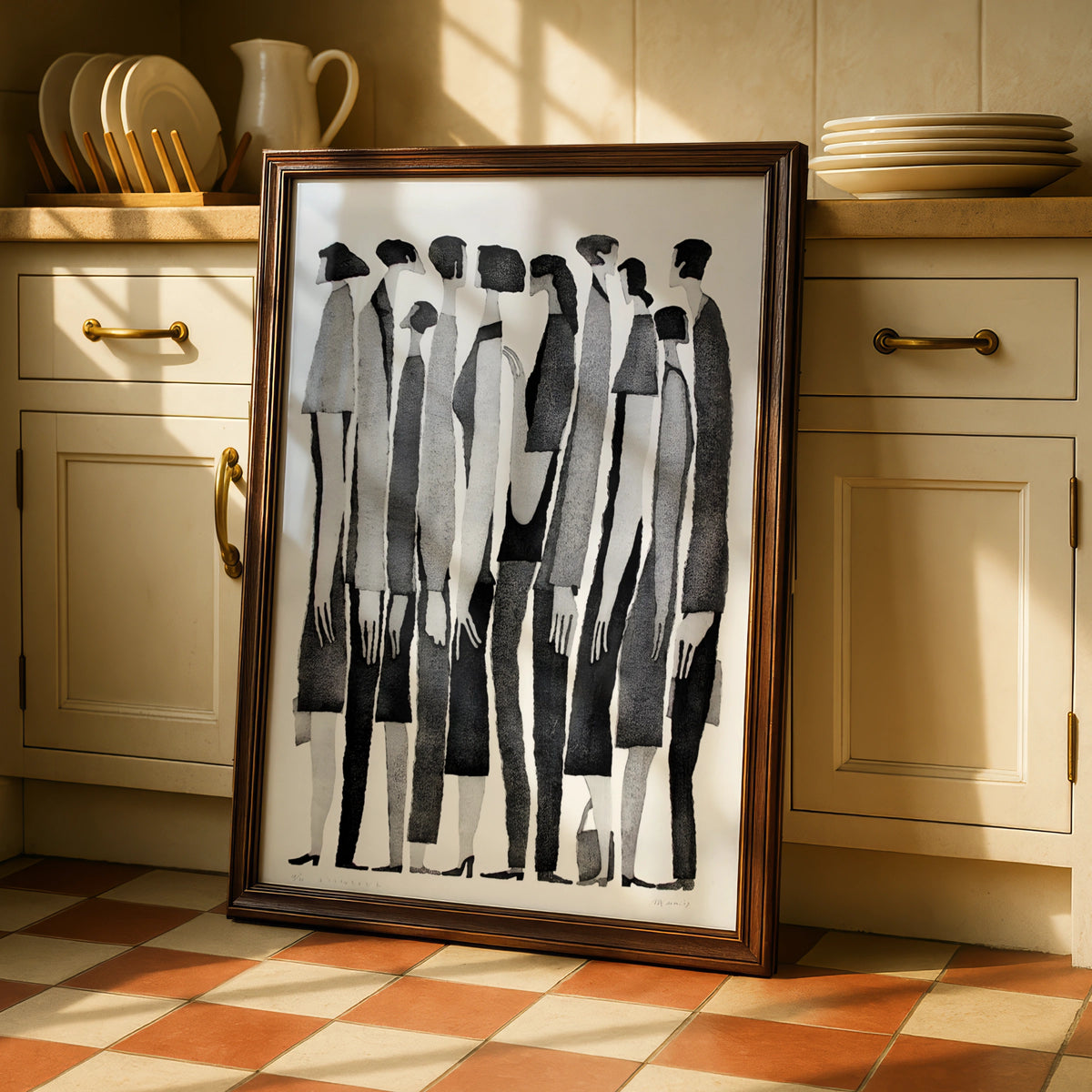 Monochrome Figures Poster, Abstract People Wall Art, Black and White Minimalist Print