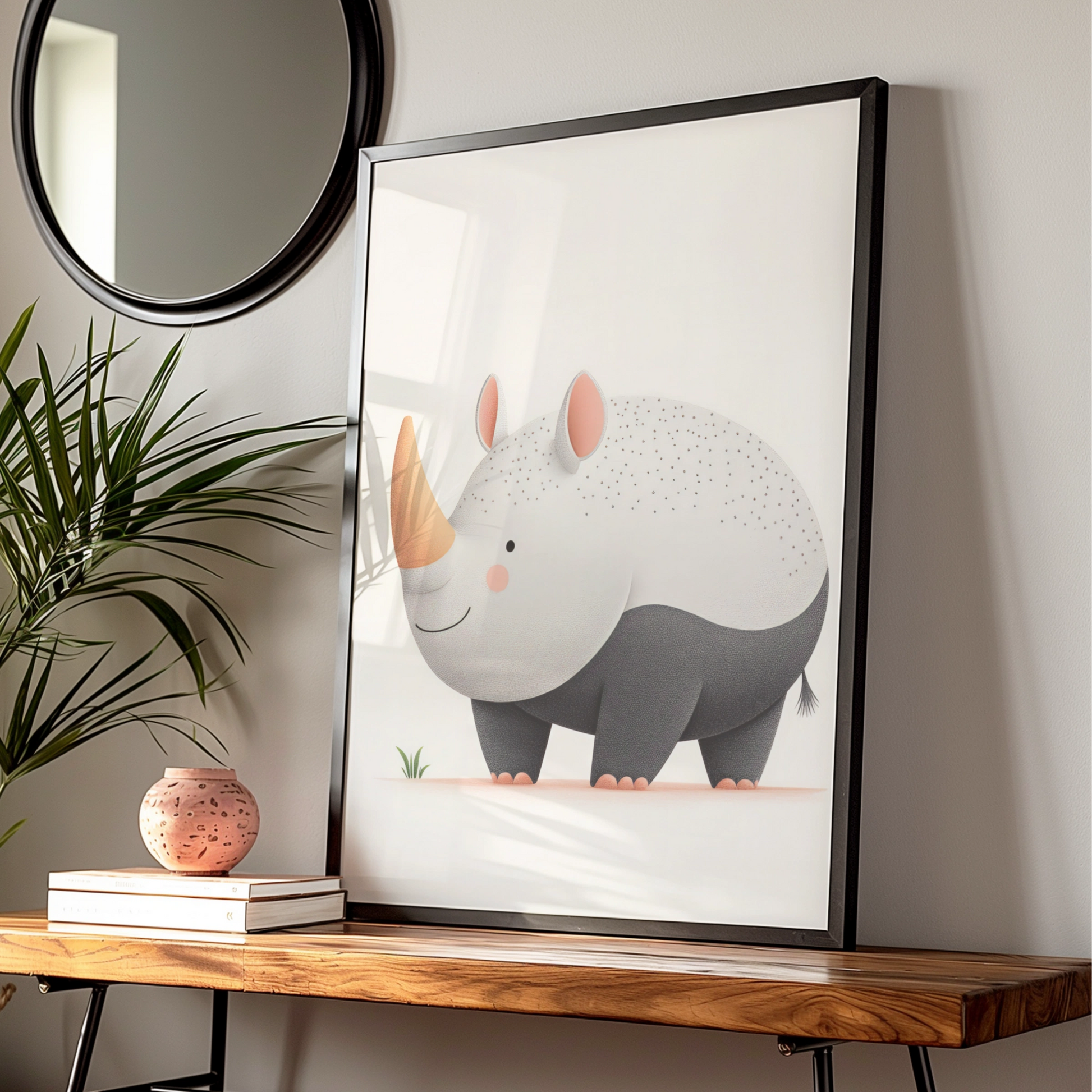 Cute Rhino Nursery Wall Art, Safari Animal Print, Kids Room Poster, Baby Shower Gift