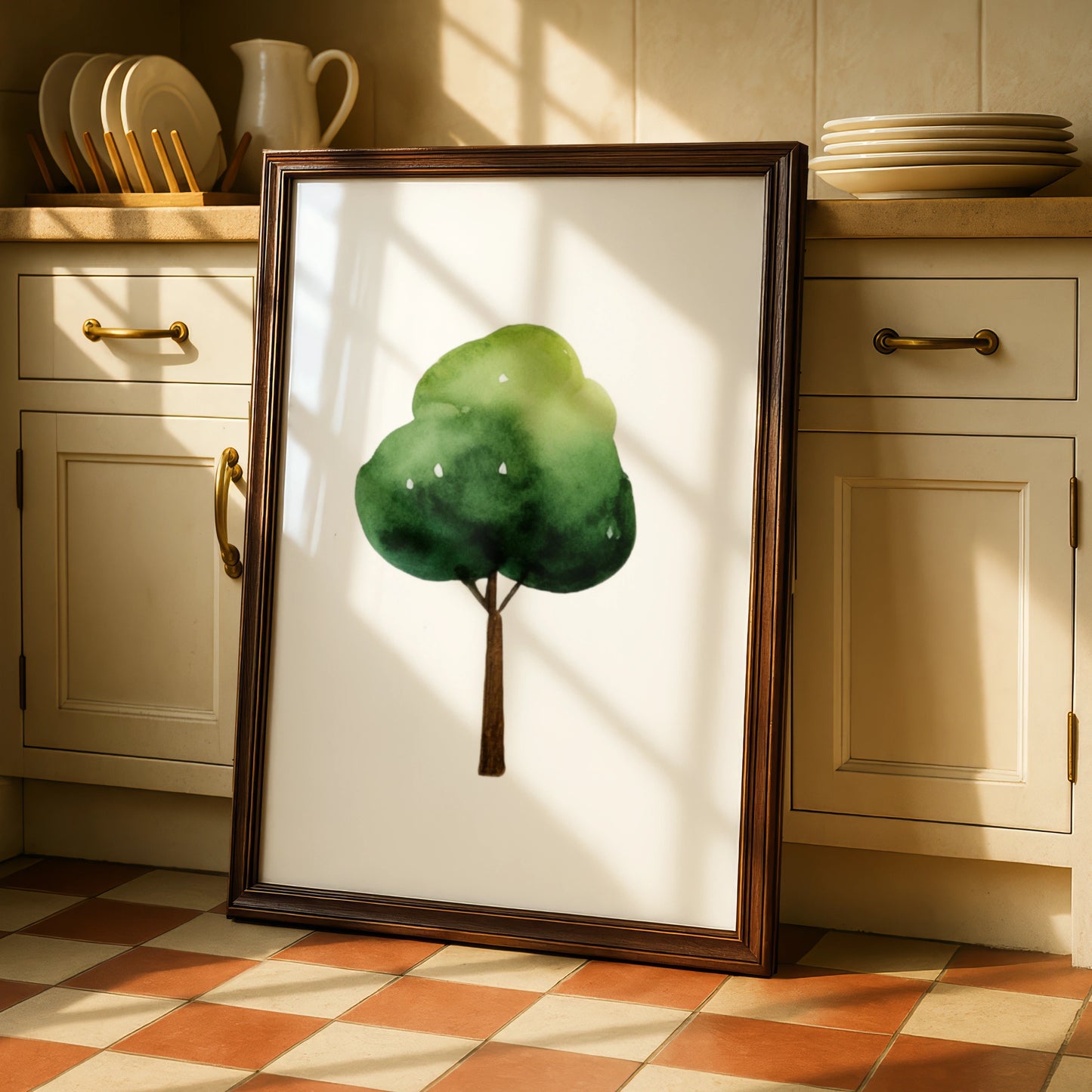 Watercolour Tree Nursery Wall Art, Green Nature Kids Room Poster, Children's Decor Print