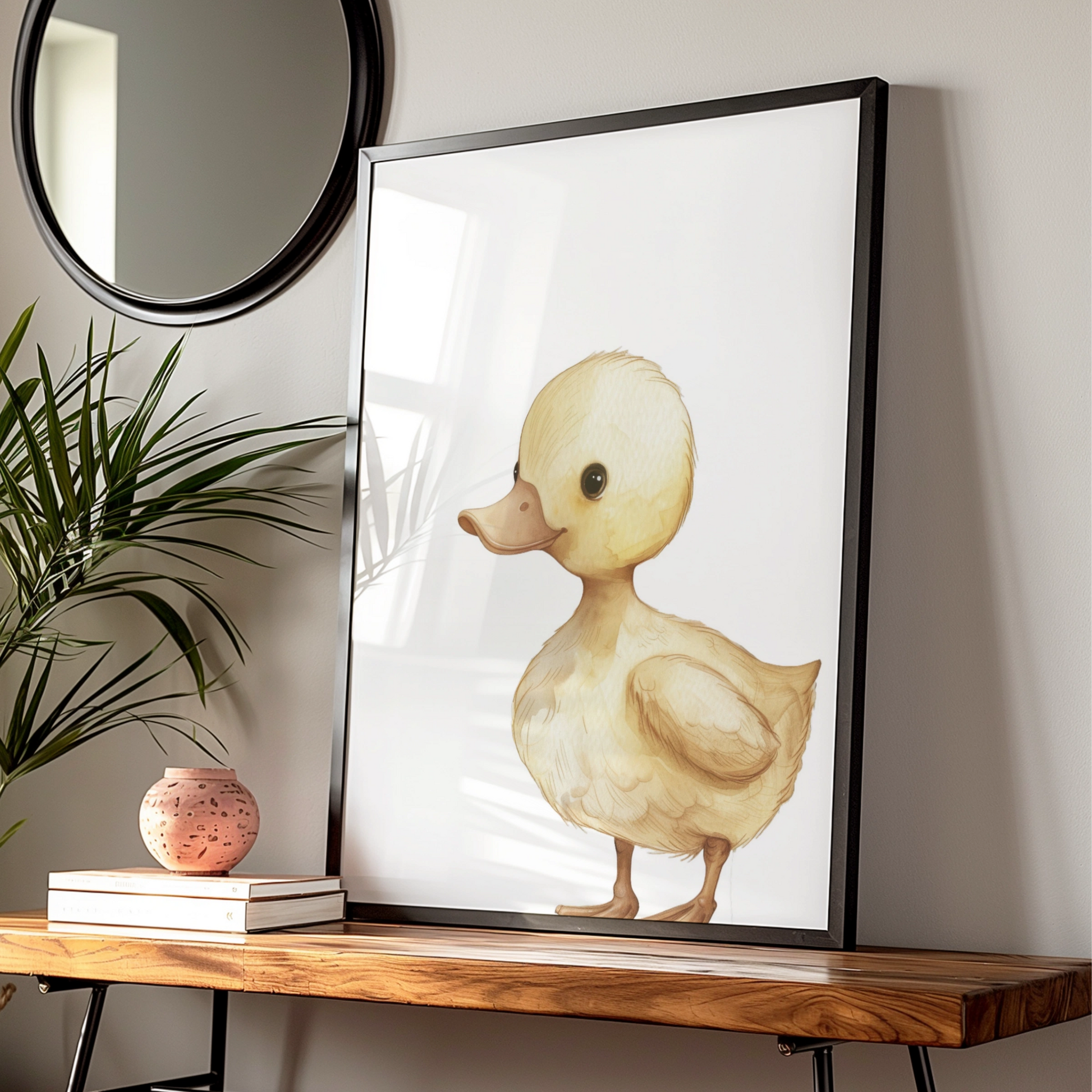 Duckling Nursery Wall Art, Baby Duck Poster, Watercolour Animal Print, Kids Room Decor