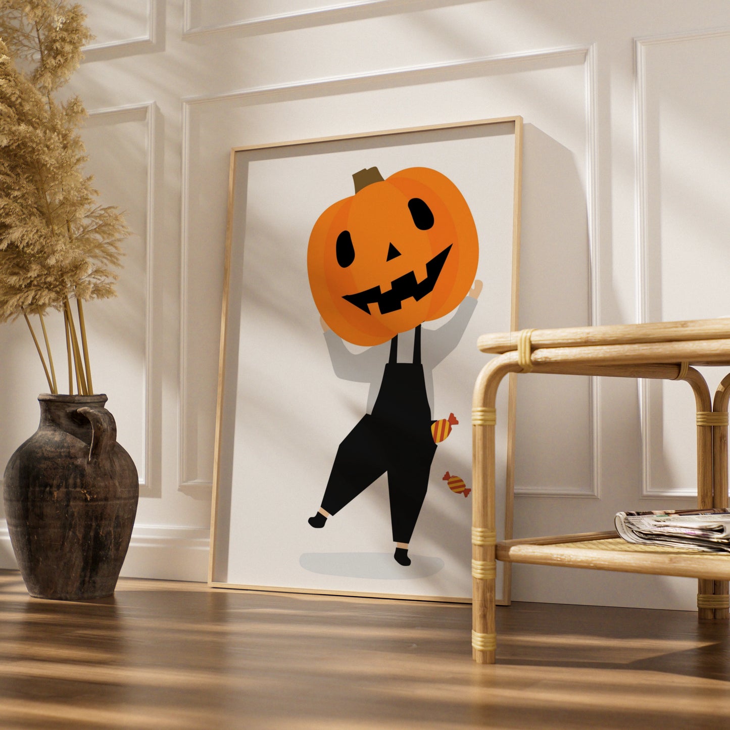 Halloween Pumpkin Head Poster, Jack-o-Lantern Wall Art, Trick or Treat Print, Spooky Decor