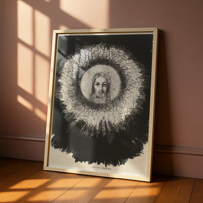 Odilon Redon Halloween Art Print, Dark Mystical Face Poster, Black White Gothic Wall Art