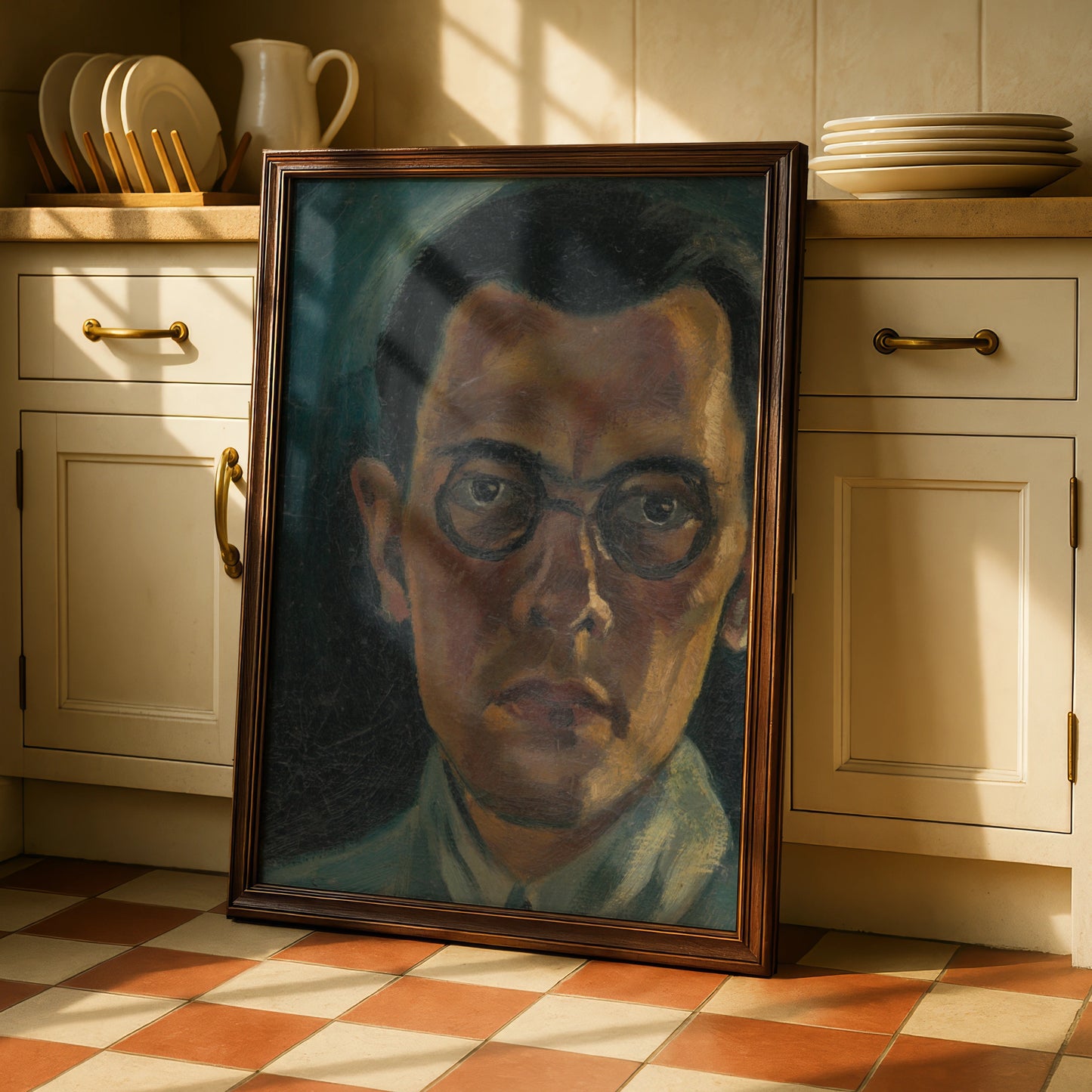 Halloween Dark Portrait Poster, Moody Man with Glasses Wall Art, Expressionist Print