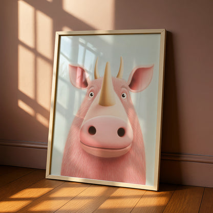 Cute Rhino Nursery Wall Art, Pink Rhinoceros Print, Kids Room Poster, Baby Animal Decor