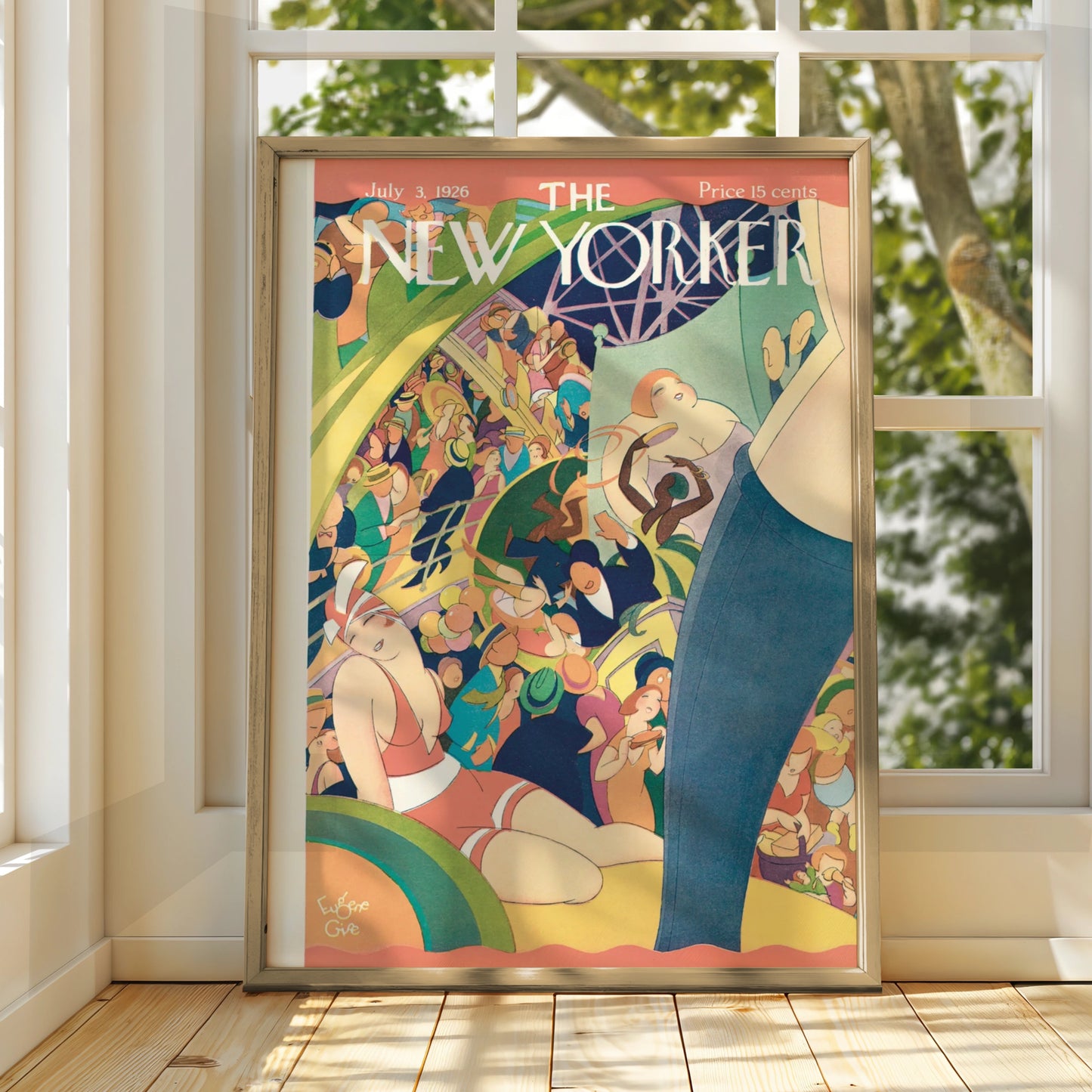 New Yorker July 1926 Cover Poster, Eugene Give Beach Crowd Art Deco Wall Art Print