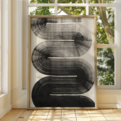 Abstract Brushstroke Wave Print, Monochrome Wall Art, Black and White Minimalist Poster