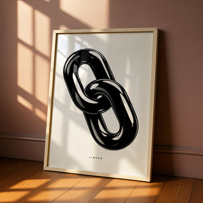 Linked Chain Monochrome Wall Art, Black and White Poster, Minimalist Modern Print