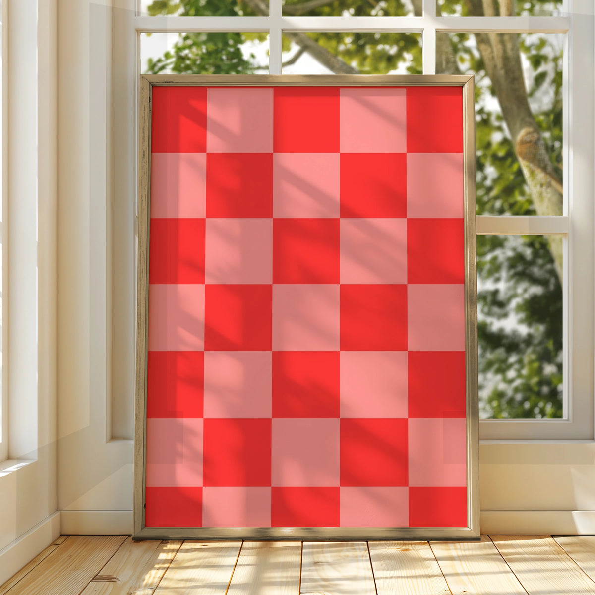 Red Checkerboard Maximalist Poster, Bold Geometric Wall Art, Modern Grid Print