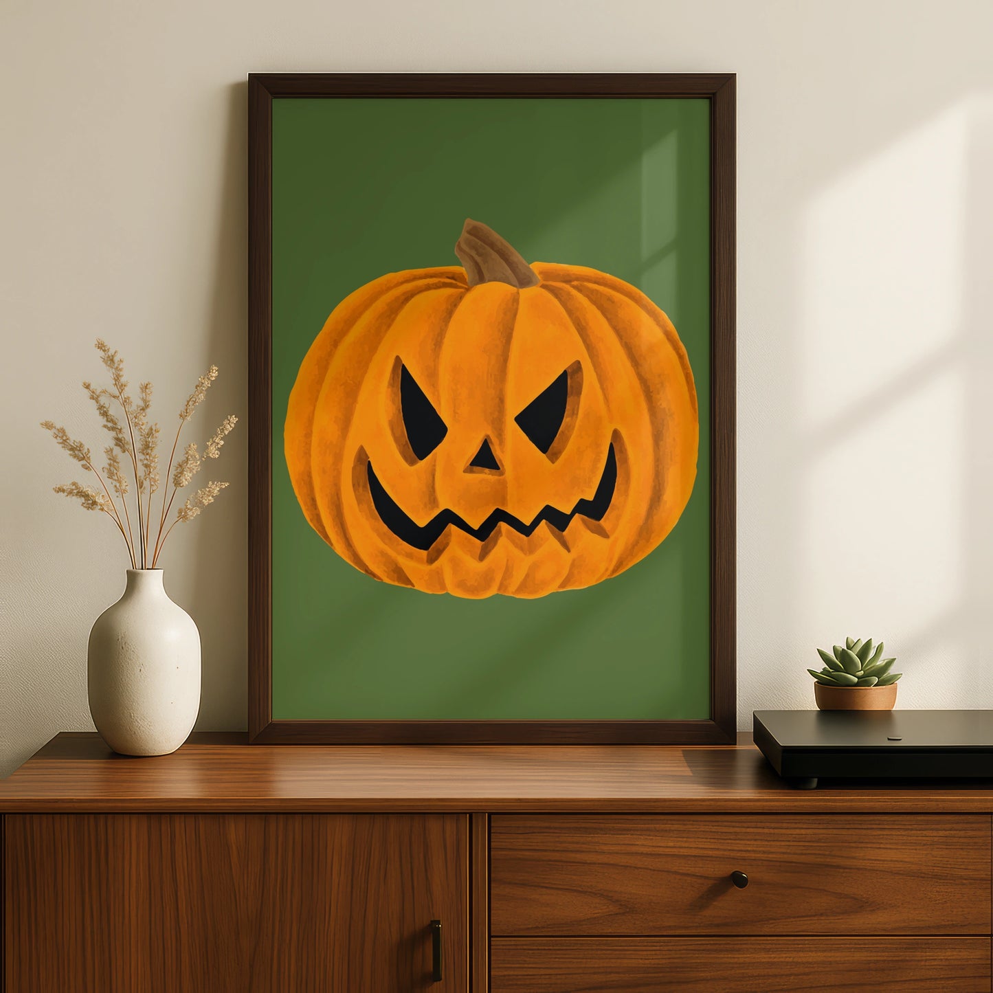 Halloween Pumpkin Wall Art, Jack O Lantern Poster, Spooky Orange Decor Print