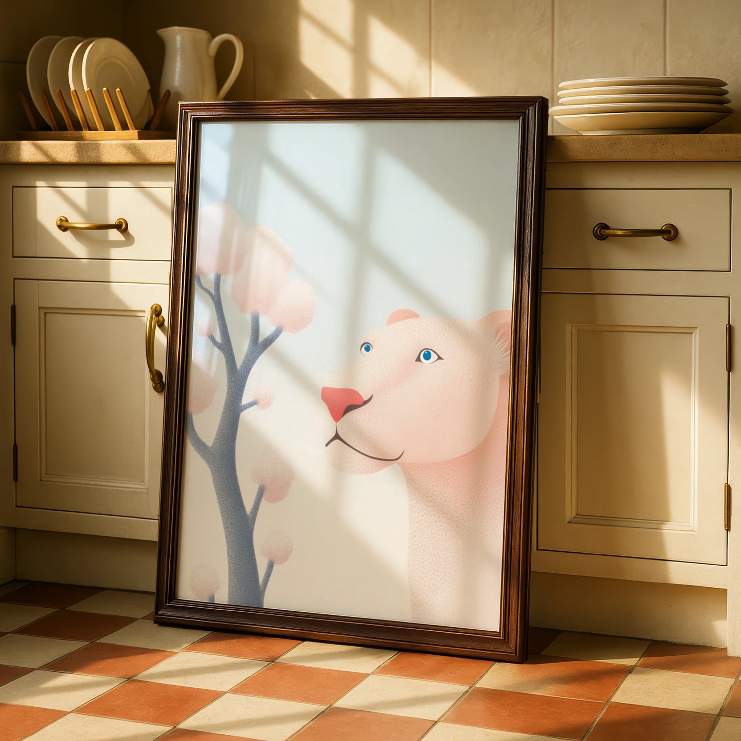 Lion Nursery Wall Art, Cute Lioness Print, Pastel Baby Room Poster, Kids Animal Decor Gift