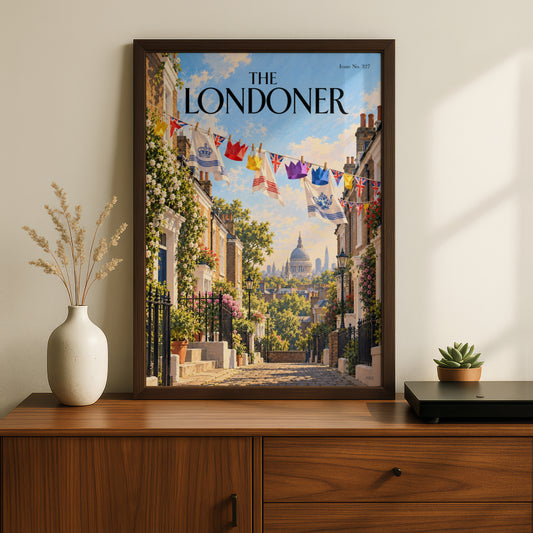 The Londoner Poster, London Street Wall Art, Union Jack Bunting Art Print, St Paul's Cathedral View