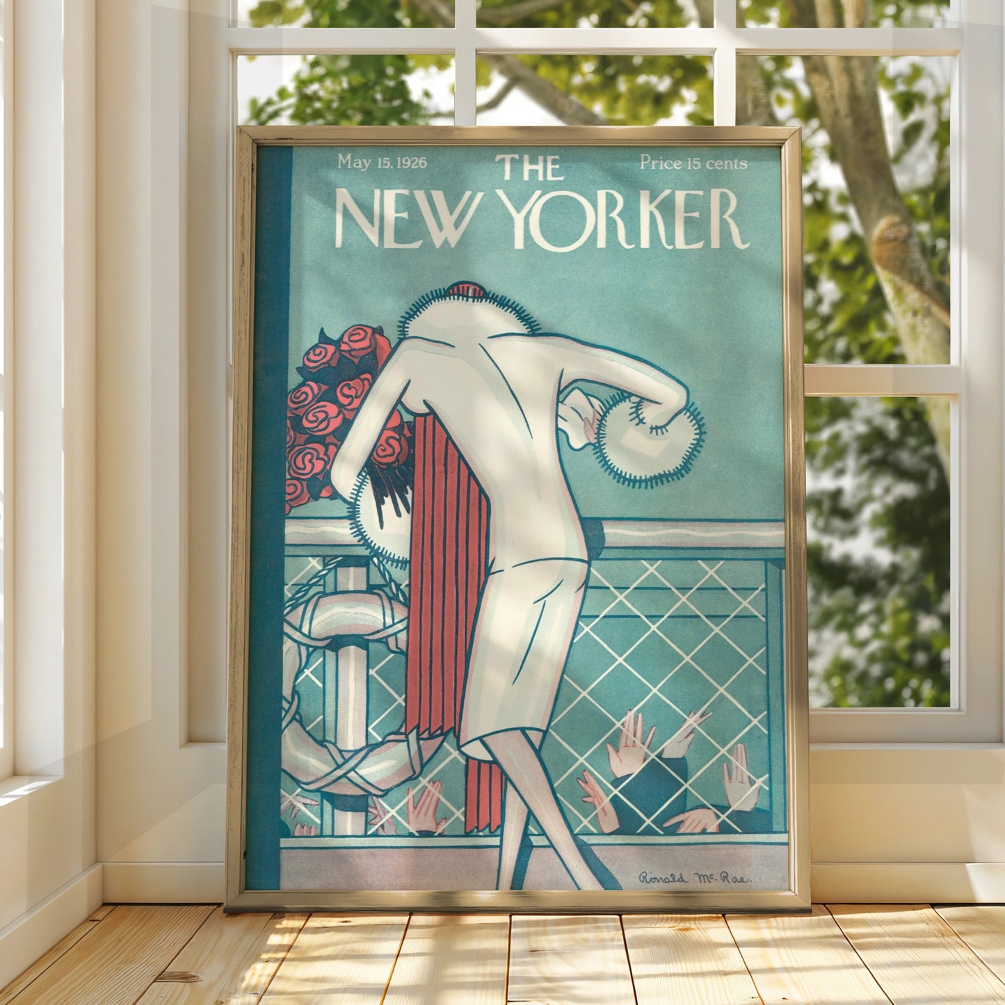 New Yorker Cover May 1926 Poster, Art Deco Woman Rose Bouquet, Vintage Magazine Wall Art