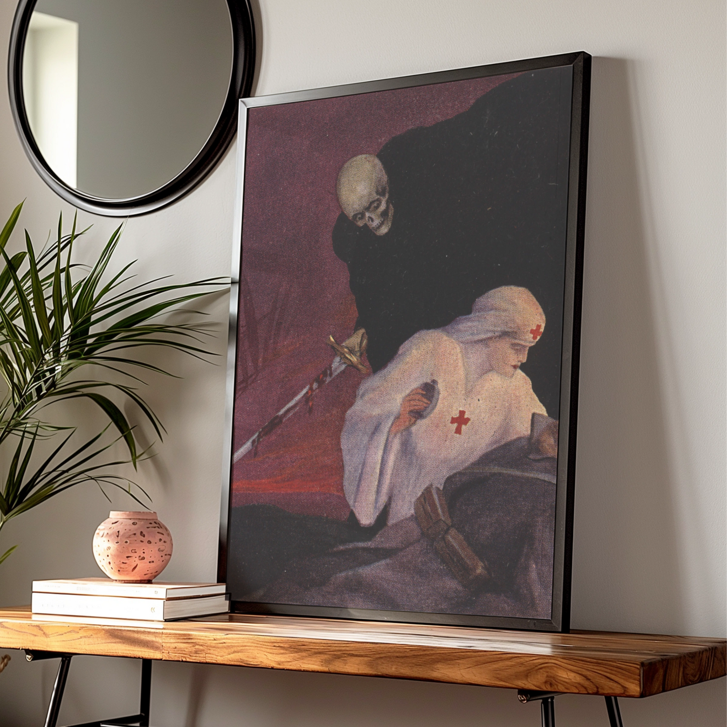 Halloween Skull Grim Reaper Poster, Vintage Horror Wall Art, Dark Gothic Print