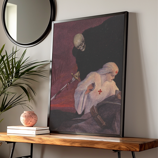 Halloween Skull Grim Reaper Poster, Vintage Horror Wall Art, Dark Gothic Print