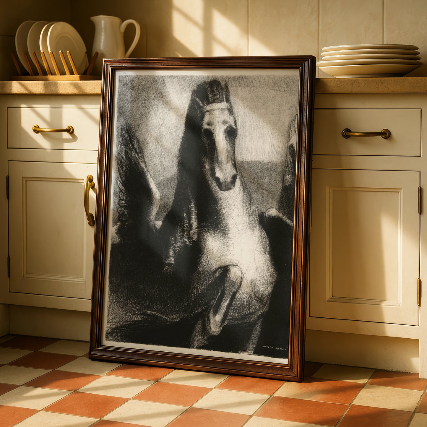 Odilon Redon Dark Horse Poster, Halloween Gothic Wall Art, Surreal Black Print