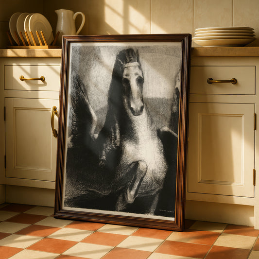 Odilon Redon Dark Horse Poster, Halloween Gothic Wall Art, Surreal Black Print
