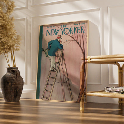 The New Yorker April 1927 Cover Poster, Vintage Gardener Ladder Art Print, Retro