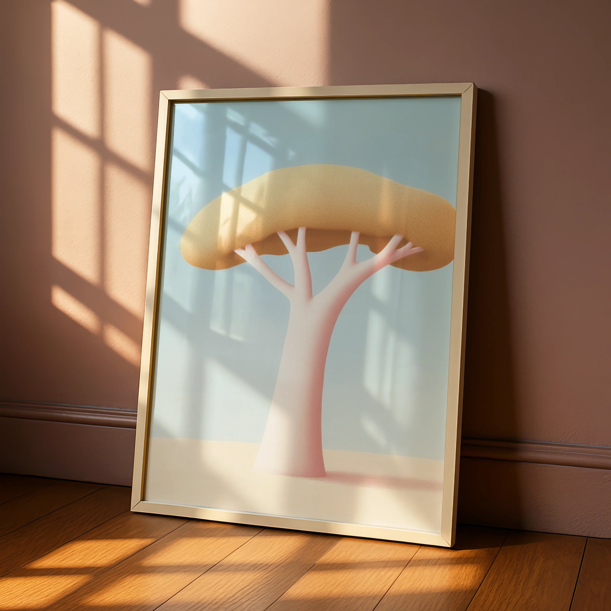 Nursery Tree Wall Art Print, Pastel Baobab Poster, Baby Room Decor, Minimalist Kids Art