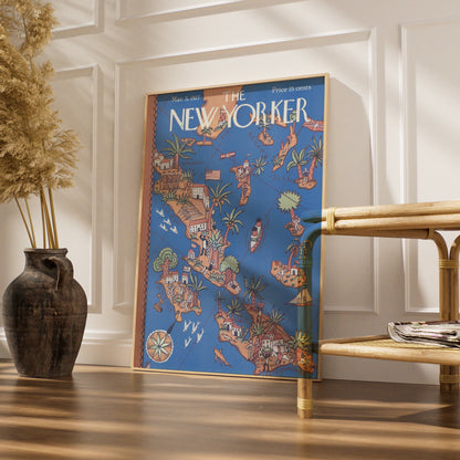 New Yorker 1927 Caribbean Map Cover Poster, Havana Cuba Jamaica Haiti Vintage Art