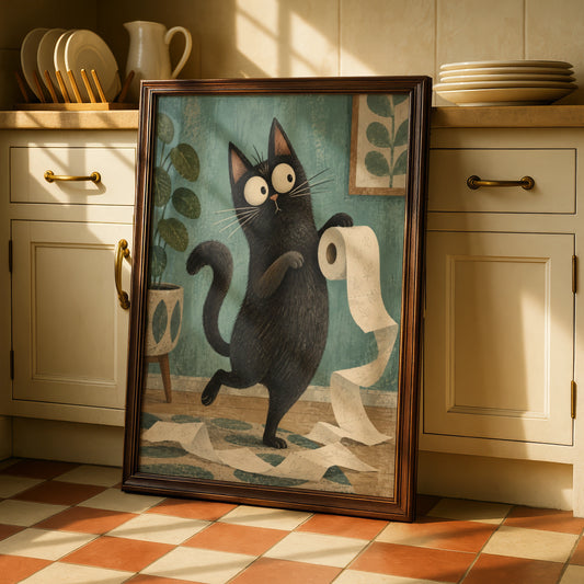 Guilty Black Cat Toilet Roll Cartoon Poster