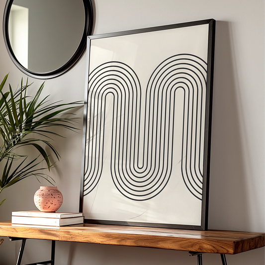 Geometric Wave Line Art, Monochrome Wall Art, Modern Abstract Poster, Minimalist Print