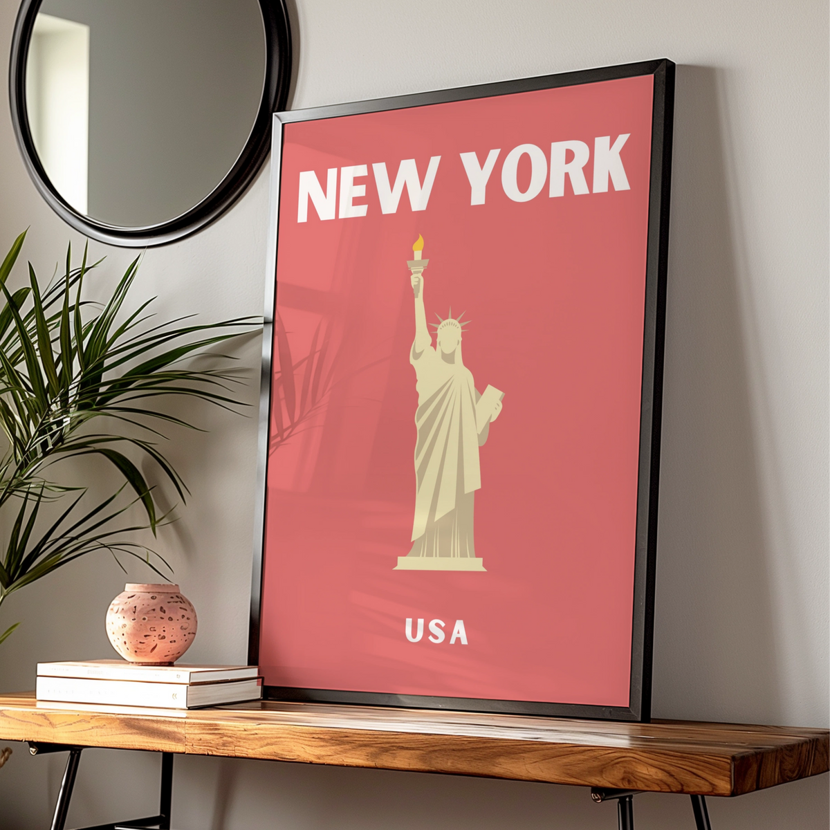 New York Travel Poster, USA Retro Wall Art, Statue of Liberty Print, NYC Decor