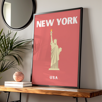 New York Travel Poster, USA Retro Wall Art, Statue of Liberty Print, NYC Decor