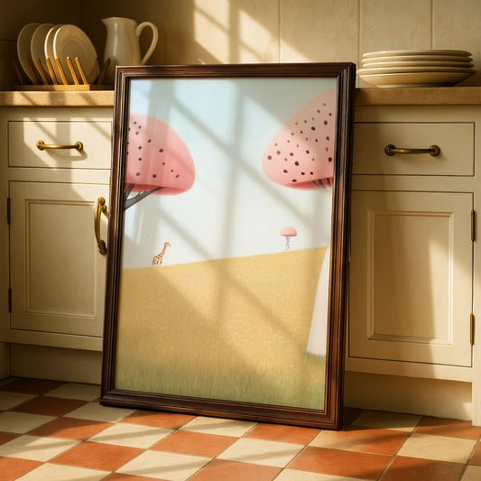 Giraffe Nursery Wall Art, Pastel Safari Print, Kids Room Poster, Baby Animal Decor
