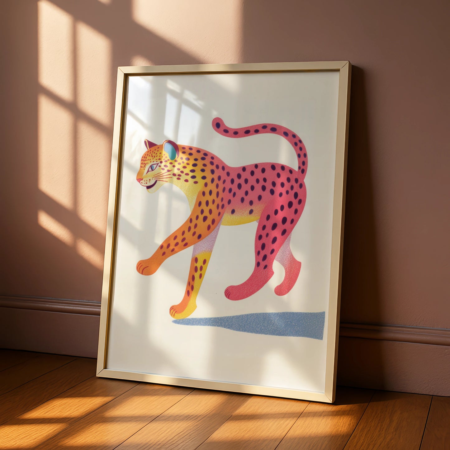 Colourful Leopard Nursery Wall Art, Kids Animal Print, Bold Pink Cheetah Poster