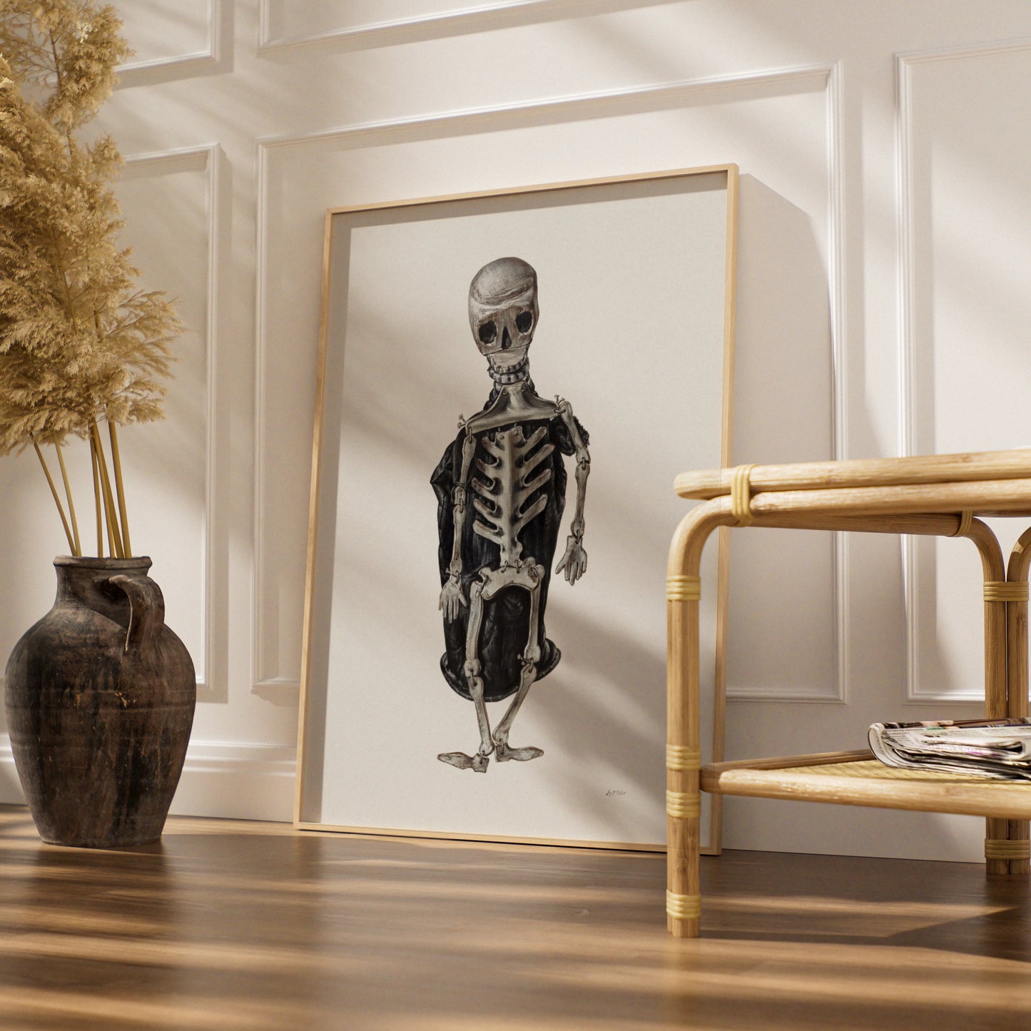 Halloween Skeleton Poster, Spooky Gothic Wall Art, Dark Macabre Print, Skull Bone Decor