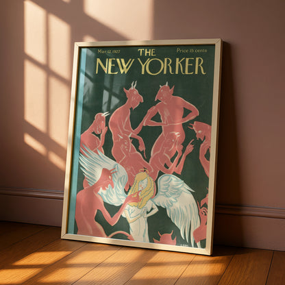 New Yorker Cover March 1927 Angel Devils Poster, Vintage Art Deco Wall Art Print