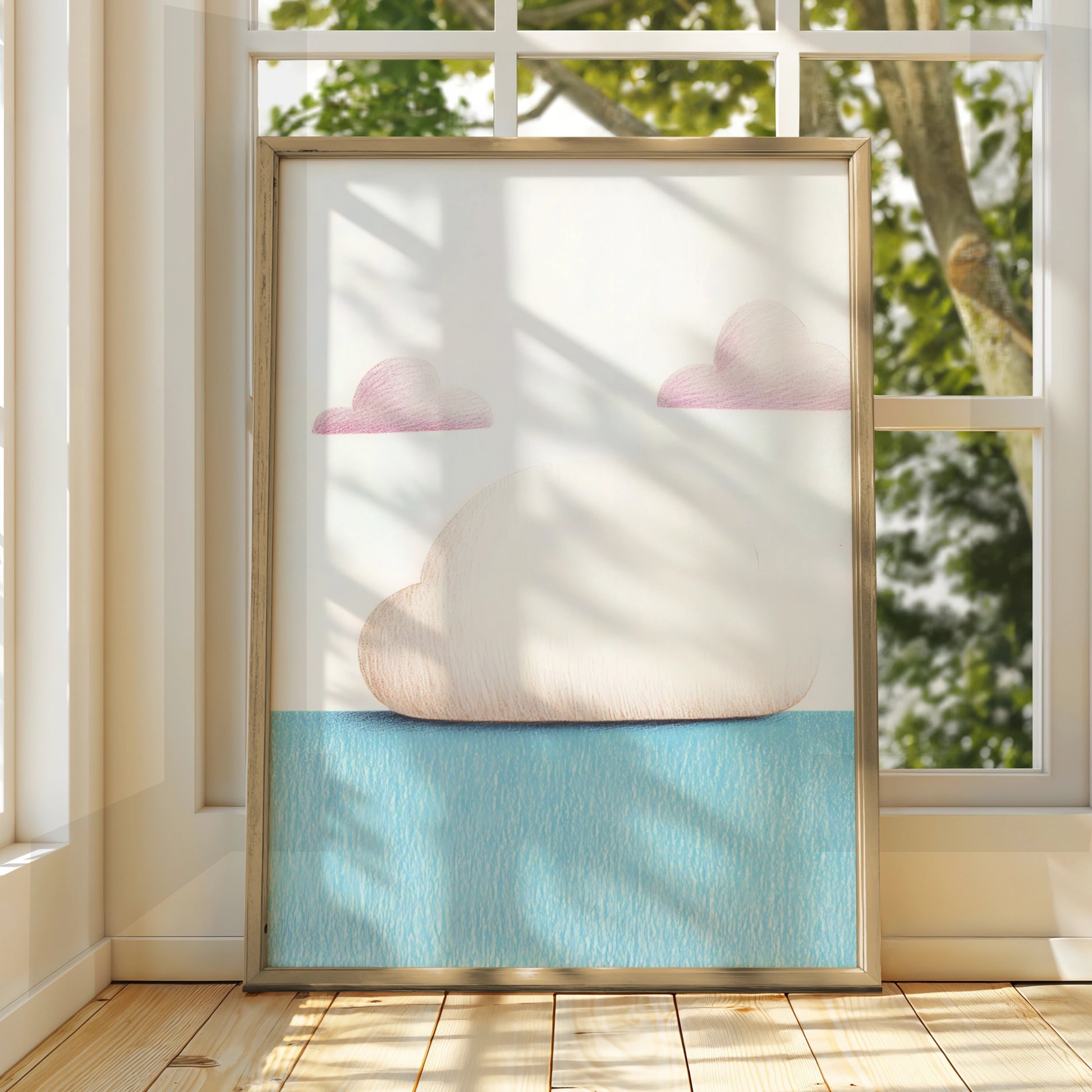 Cloud Nursery Wall Art, Pink Blue Sky Print, Baby Room Poster, Cute Dreamy Decor