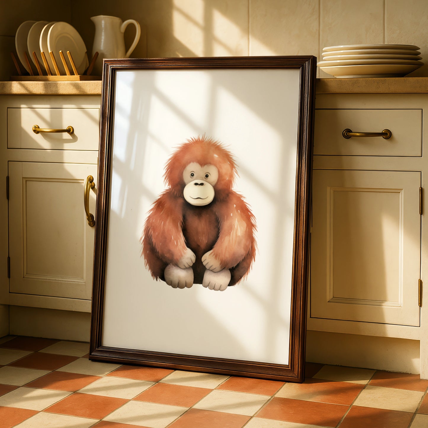 Cute Orangutan Nursery Wall Art, Baby Monkey Poster, Children's Animal Print, Kids Room Decor