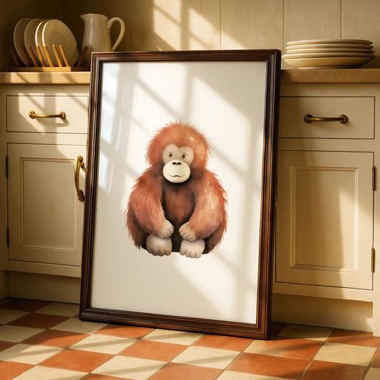 Cute Orangutan Nursery Wall Art, Baby Monkey Poster, Children's Animal Print, Kids Room Decor