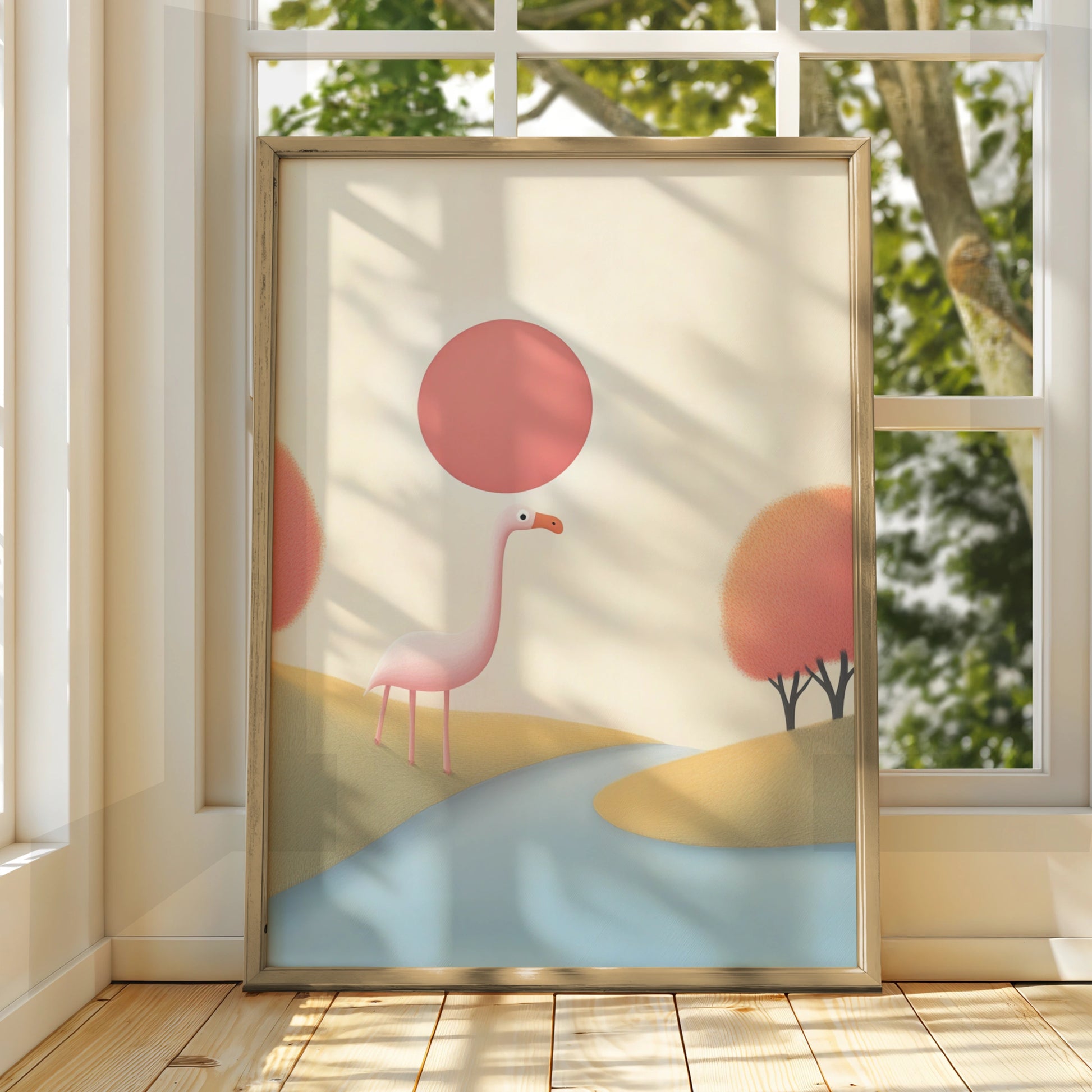 Flamingo Nursery Wall Art, Pink Bird Print, Cute Animal Poster, Children's Room Decor